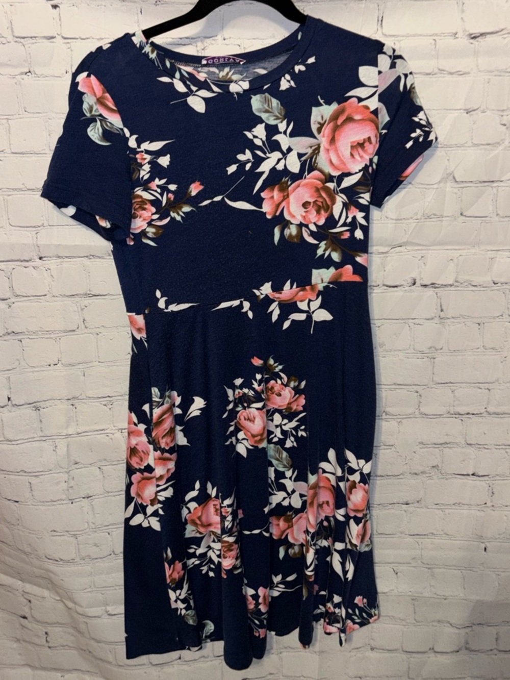 Kids XL Navy Floral Short-Sleeve Dress
